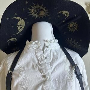 Hot Topic  Celestial Skull Witch Boho Goth Felted Floppy Hat NWT